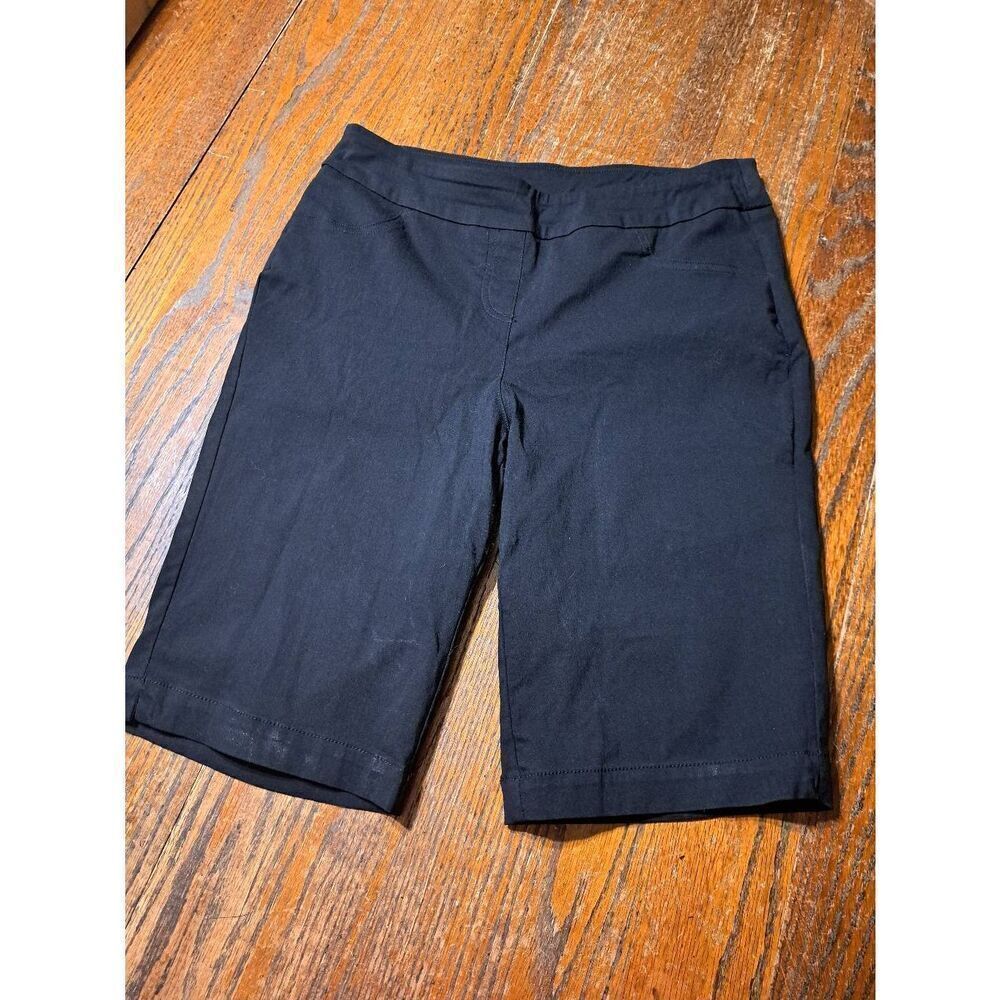 Size 8 Kim Rogers Black Pull On Elastic Waist Stretch Bermuda Long Shorts